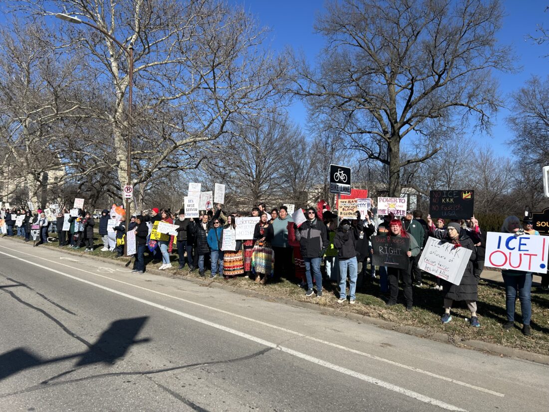 Hundreds gather in Lawrence for ‘ICE Out’ protest led by Haskell students after reports of detained peers